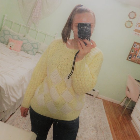 Vintage Sweaters - Forindi Vintage Yellow Basket Weave Chunky Sweater